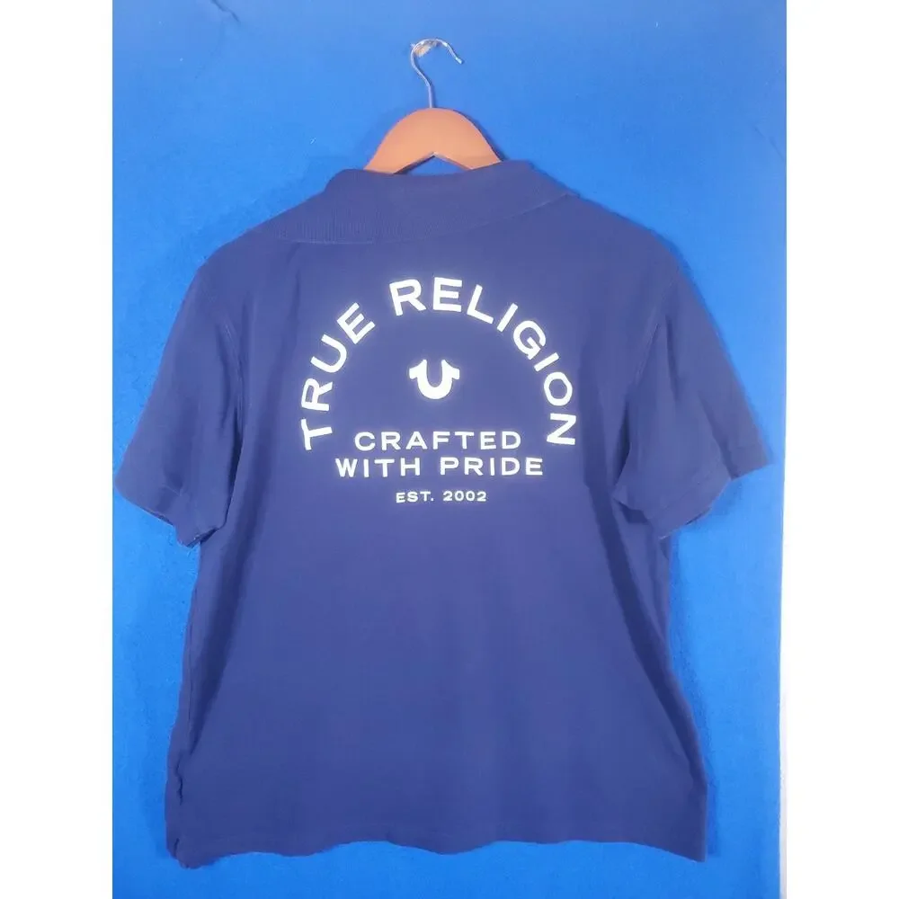 True Religion Mens Polo Shirt Size XL Blue Short Sleeve Crafted With Pride